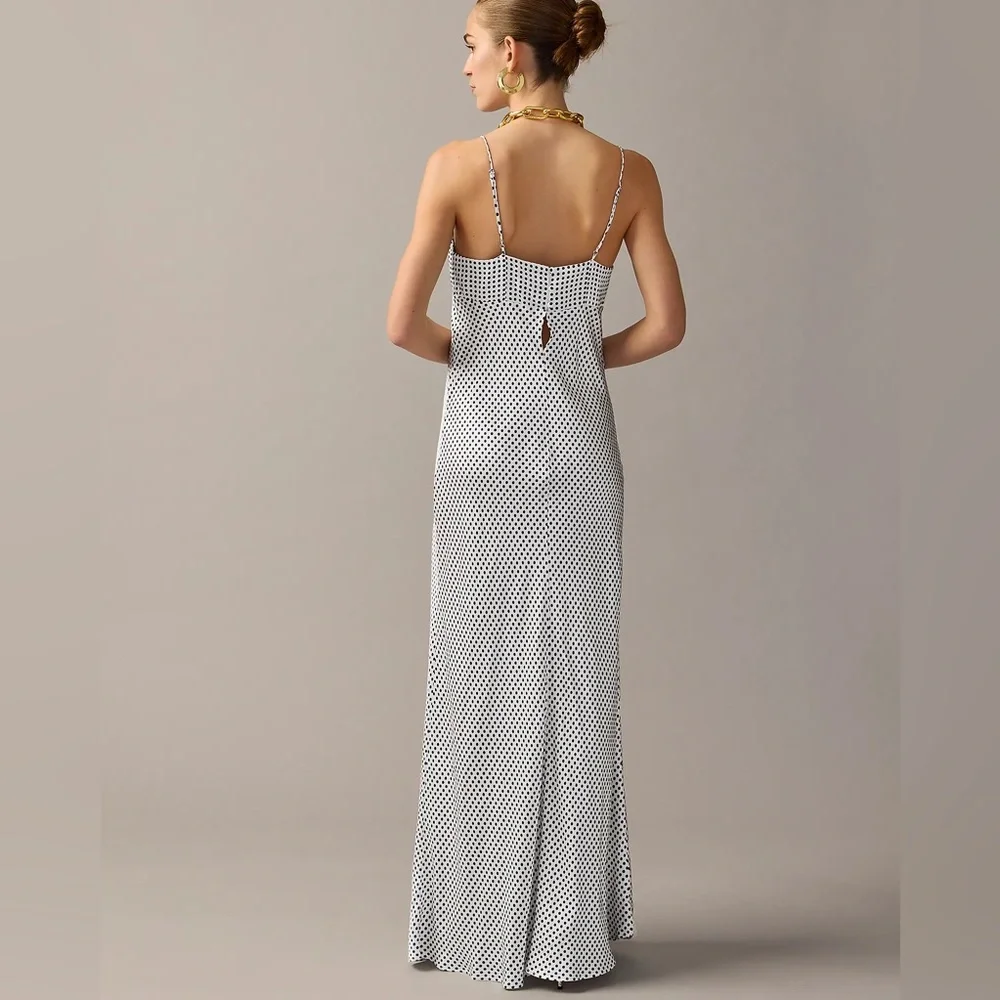 J.Crew Collection full-length luster crepe V-neck slip dress dot print BU220